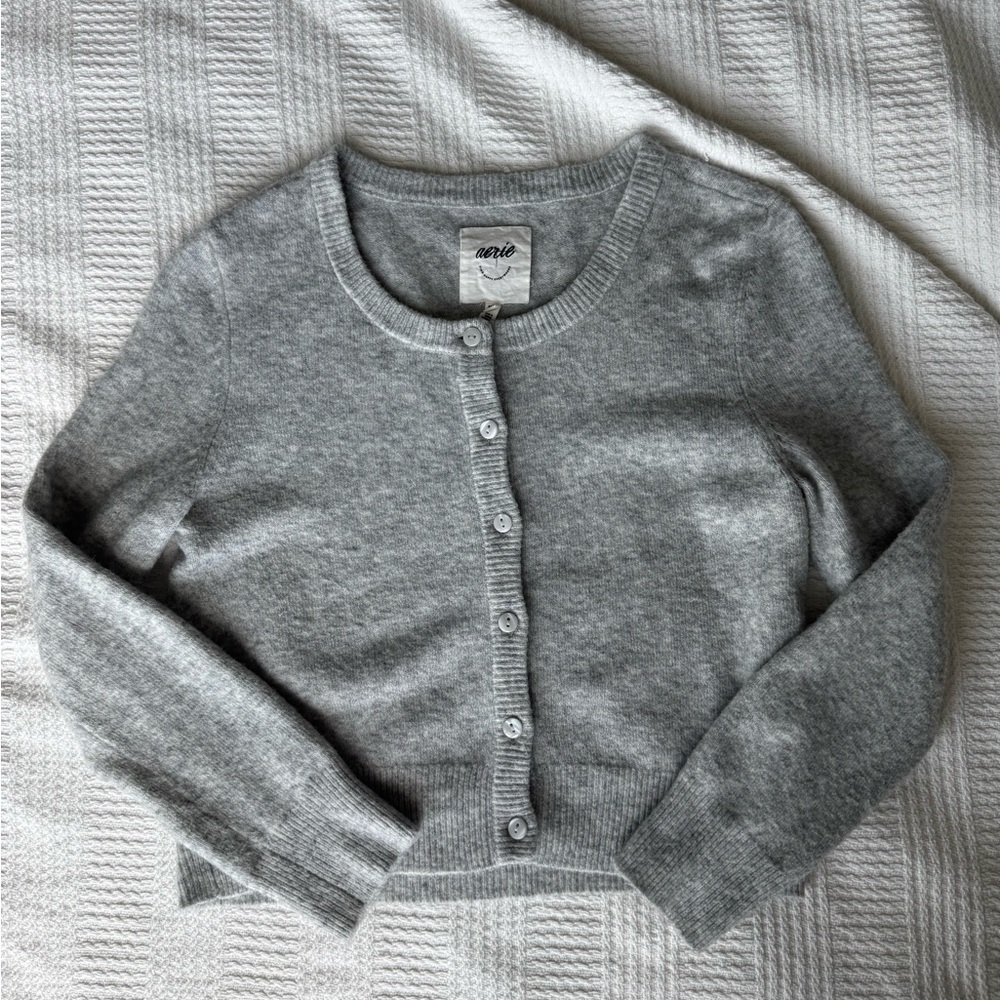 Aerie American Eagle Campus Cool Grey Cardigan Sweater